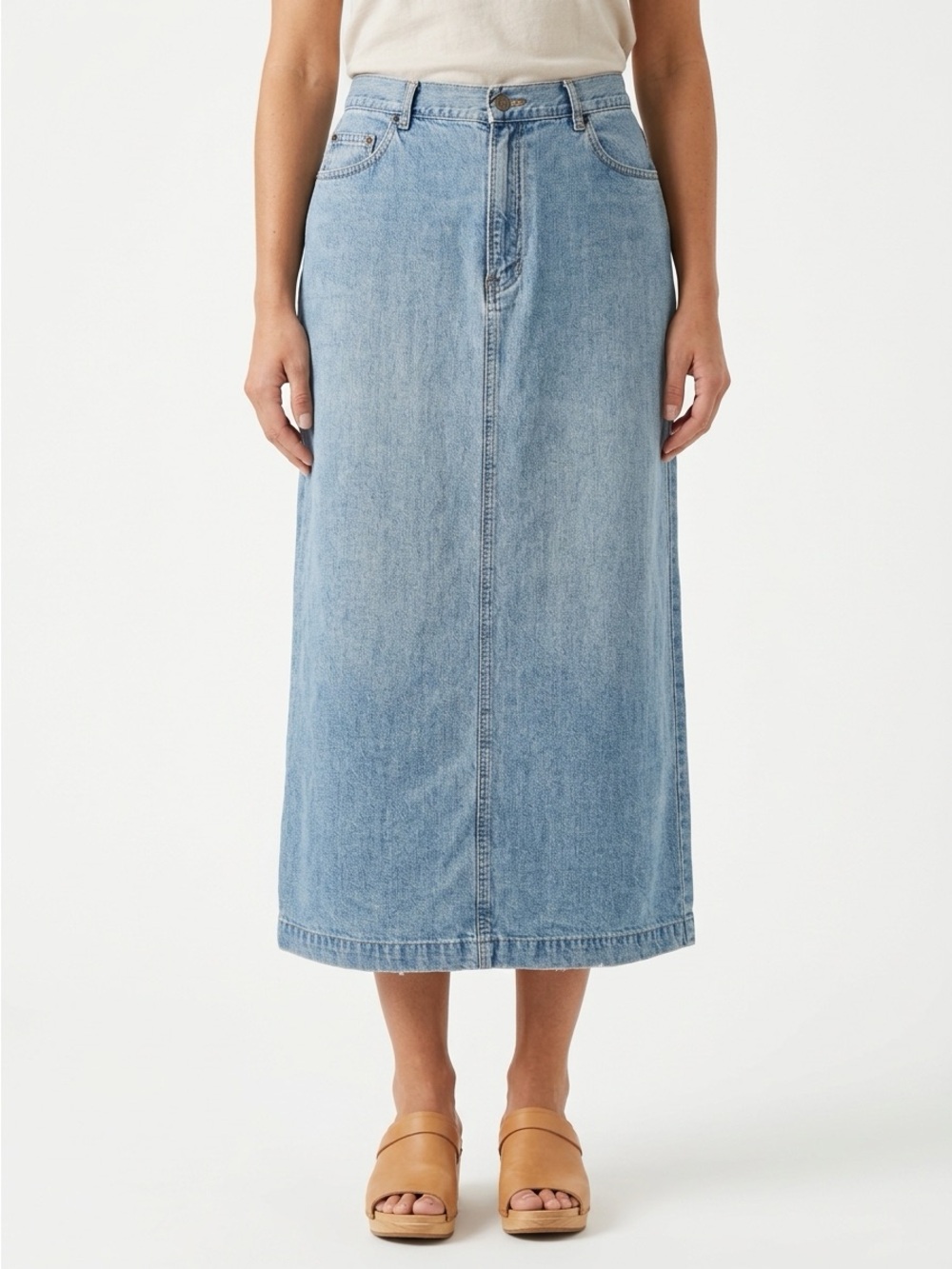 GAP Maxi Skirt Vintage Back Slit Cotton Denim Medium Wash Blue 14